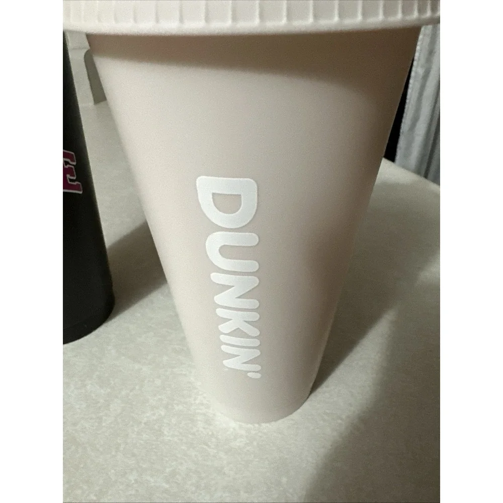 New DD Dunkin Donuts - Parke Tumbler Cup Set of 2 w/Straws *HTF* Black & White
